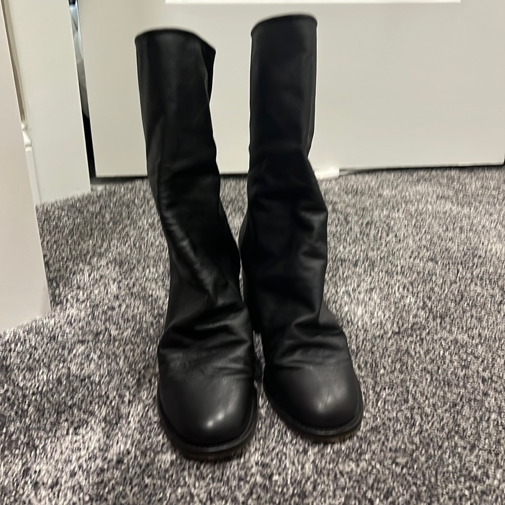 Free People Leather Elle Block Heel Boot in Black size 38EU Size 8